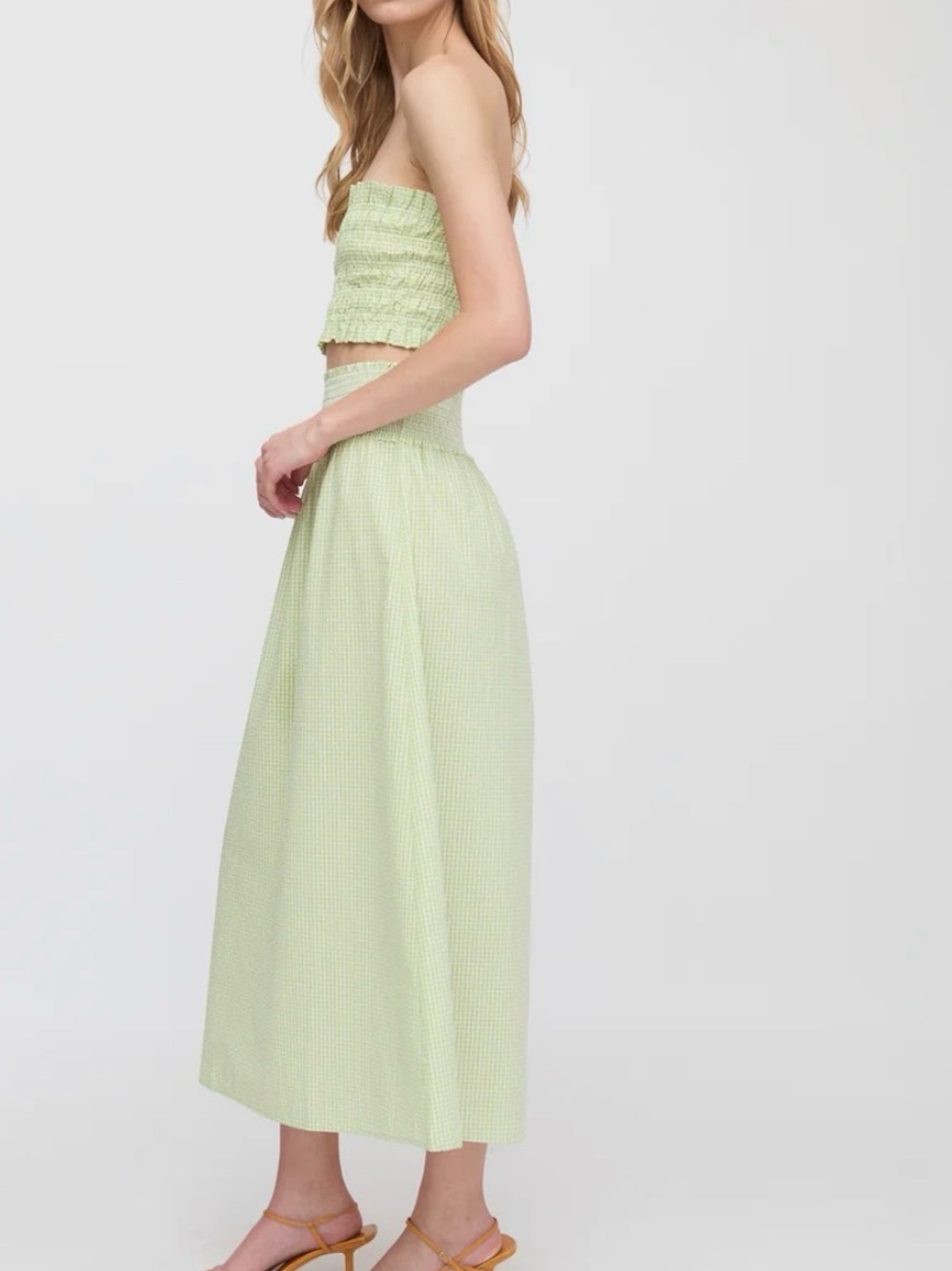 Hill House green Vertical Stripe Smocked Maxi Skirt and matching top - Picture 8 of 9